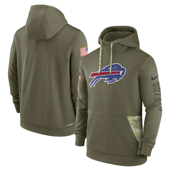 Men's Buffalo Bills 2022 Olive Salute to Service Therma Performance Pullover Hoodie Men's Buffalo Bills 2022 Olive Salute to Service Therma Performance Pullover Hoodie